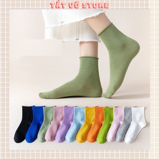 Tất nhún cao cổ trơn họa tiết nhún bèo