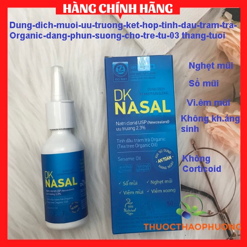 Dung dịch DK Nasal muối ưu trương kết hợp tinh dầu tràm trà dạng phun sương an toàn cho trẻ từ 3 tháng tuổi trẻ nhỏ và n