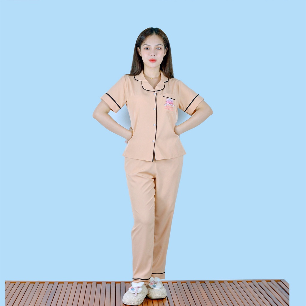 Set đồ bộ Pijama nữ mặc nhà P15 CÀ PHÊ SỮA tay ngắn quần dài in hình cực xinh