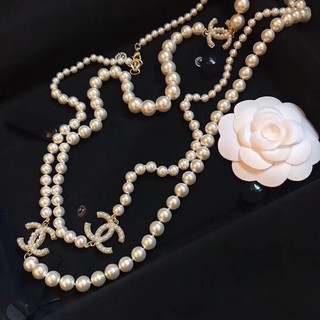 Vòng cổ áo len ngọc trai C đôi mới