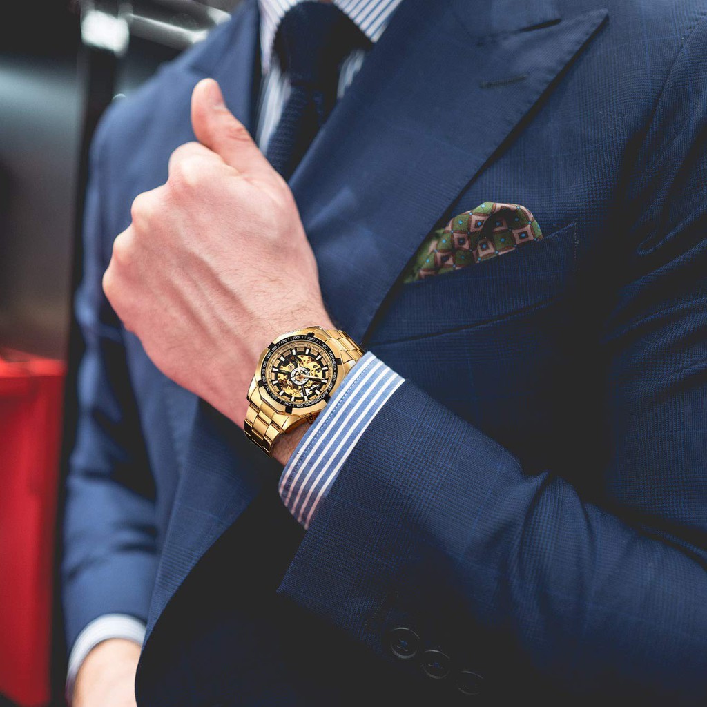 Đồng hồ nam FORSINING dây thép không gỉ sang trọng