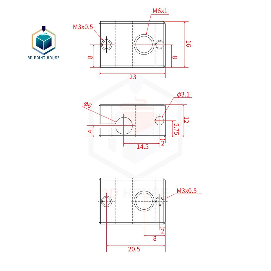 Khối Nhôm Dẫn Nhiệt Đầu In E3D V6 Cảm Biến Que Máy In 3D