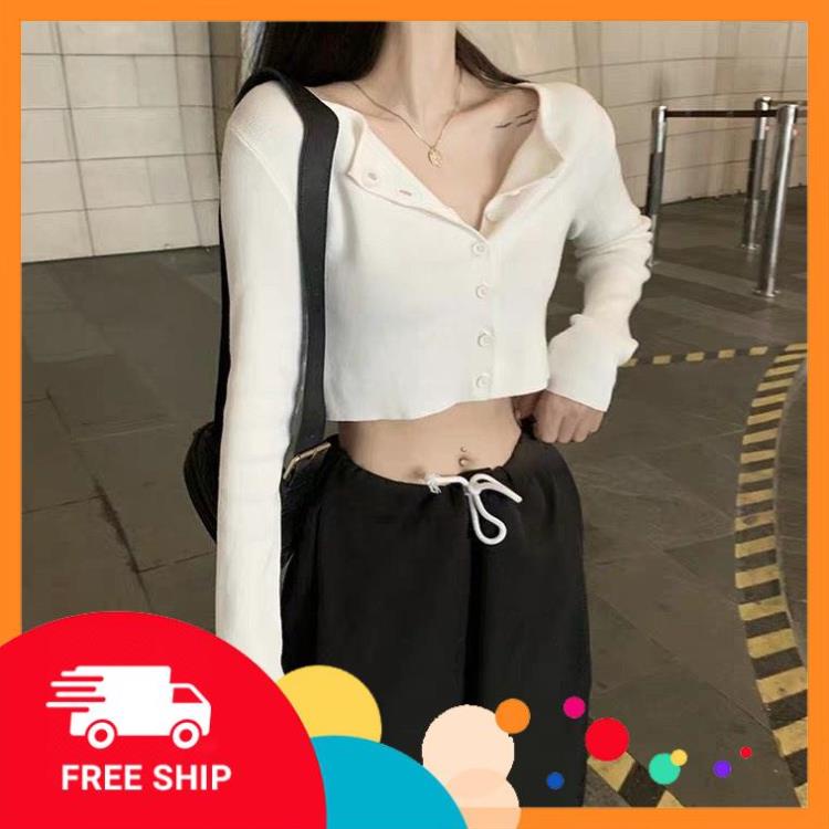 🦋🦋 Áo Cardigan Dáng Lửng Dài Tay Thun Xước Cúc Ngực 2 Màu Cực Xinh B034