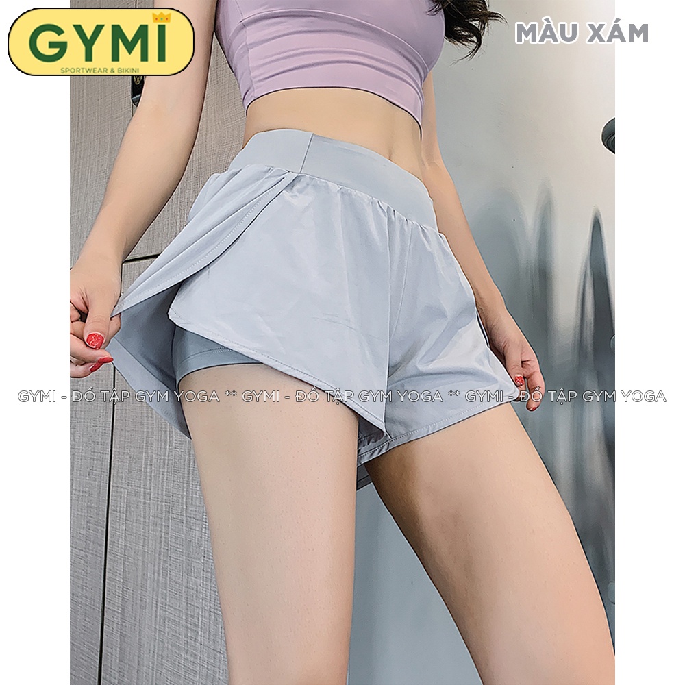Quần tập gym yoga nữ 2 lớp GYMI QS09 dáng đùi short boxer thể thao chất vải thun lạnh kèm túi đựng điện thoại