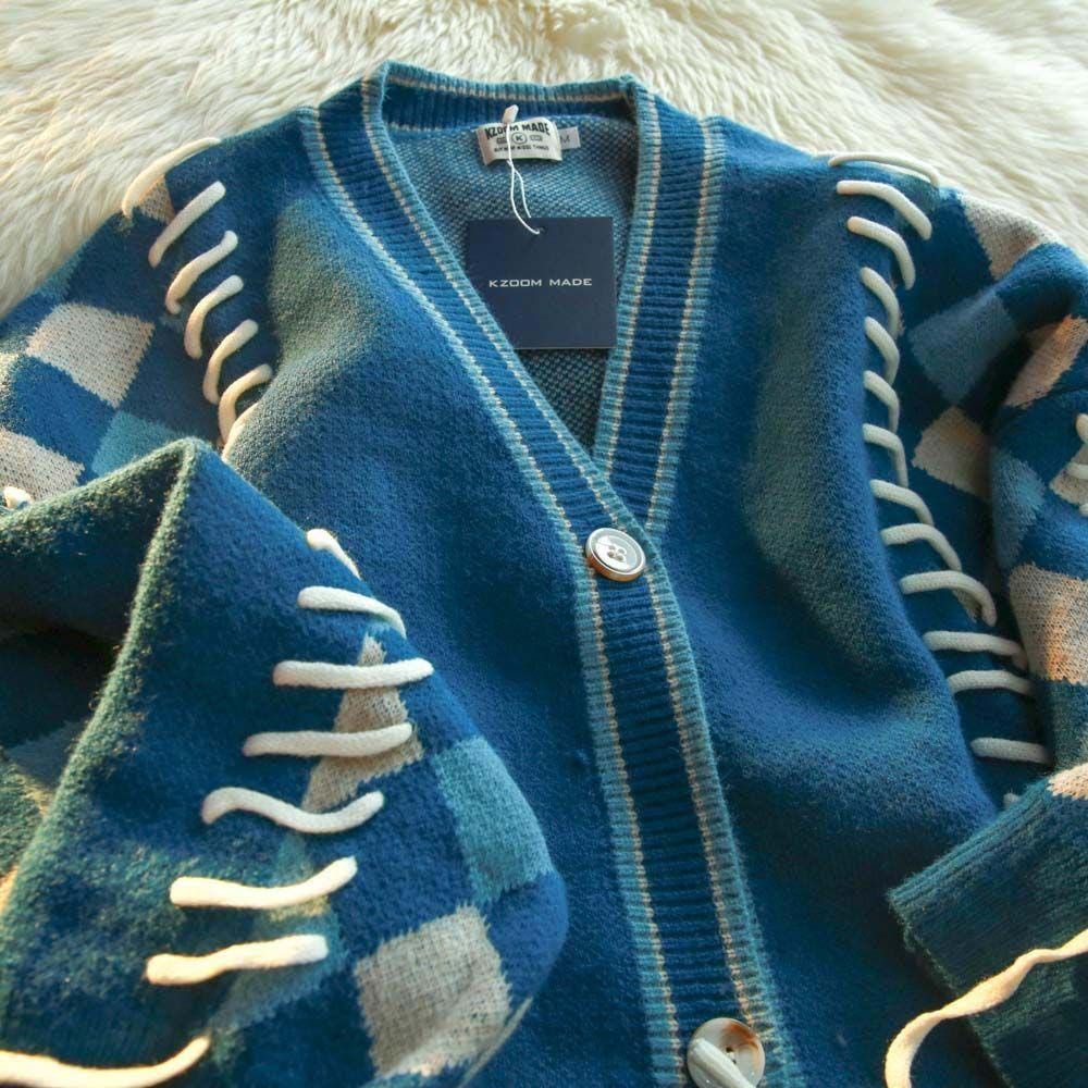 Áo cardigan Dệt Kim Cổ Chữ v Màu Sắc Tương Phản Phong Cách retro Nhật Bản Cho Nam Giới