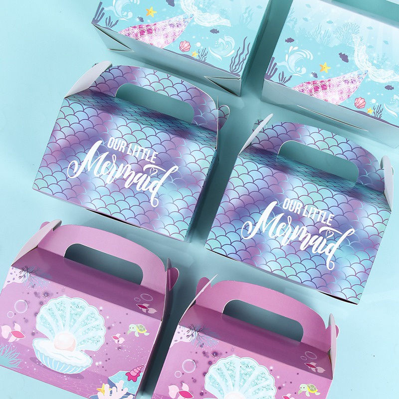Bộ 4 Hộp carton Đựng Kẹo In Họa Tiết Hoạt Hình Nàng Tiên Cá Trang Trí Tiệc Cưới/ Sinh Nhật