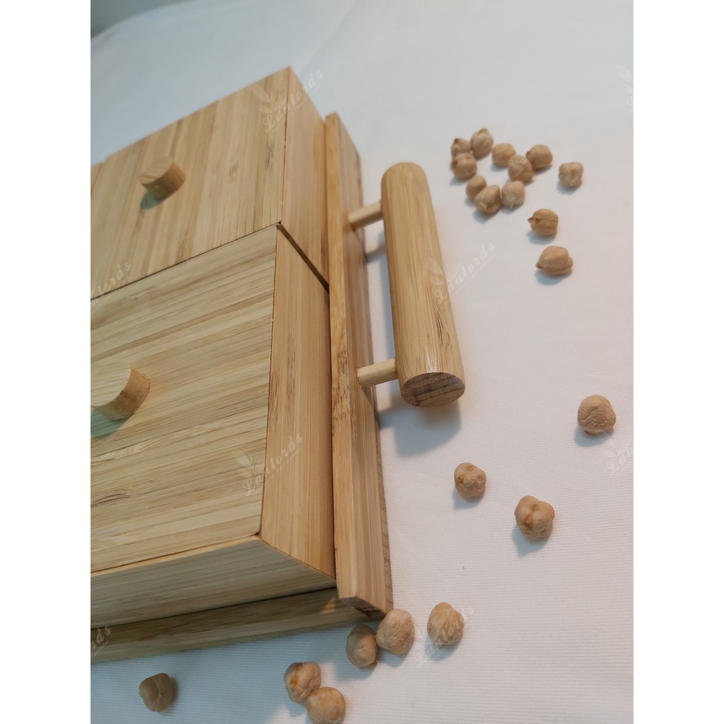 Khay bánh kẹo, khay đa năng nhiều ngăn bằng tre phong cách Nhật Bản có tay cầm tiện lợi