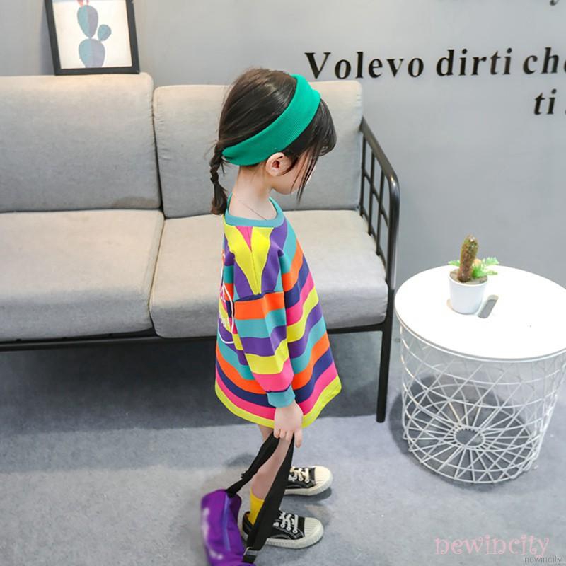 Đầm dài tay kẻ sọc phối họa tiết đôi mắt phong cách Hàn Quốc cho bé