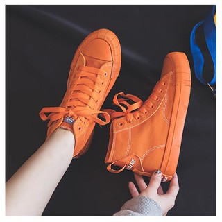 Giày thể thao nữ cao cổ màu cam canvas sneakers mùa hè