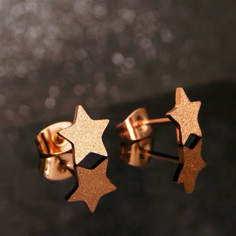 Bông Tai Mạ Vàng Hồng 18K Hình Chữ H / Ngôi Sao / Hoa Trà Đơn Giản Phong Cách Hàn Quốc Dễ Phối Đồ
