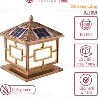 Đèn trụ cổng năng lượng mặt trời cỡ 300mm Hợp kim nhôm TCNL 7001 + tặng kèm điều khiển từ xa