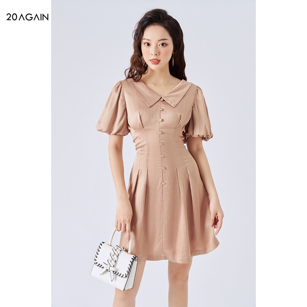 Váy xòe tay bồng 20AGAIN, thiết kế thanh lịch, vải lụa cao cấp DEA1913