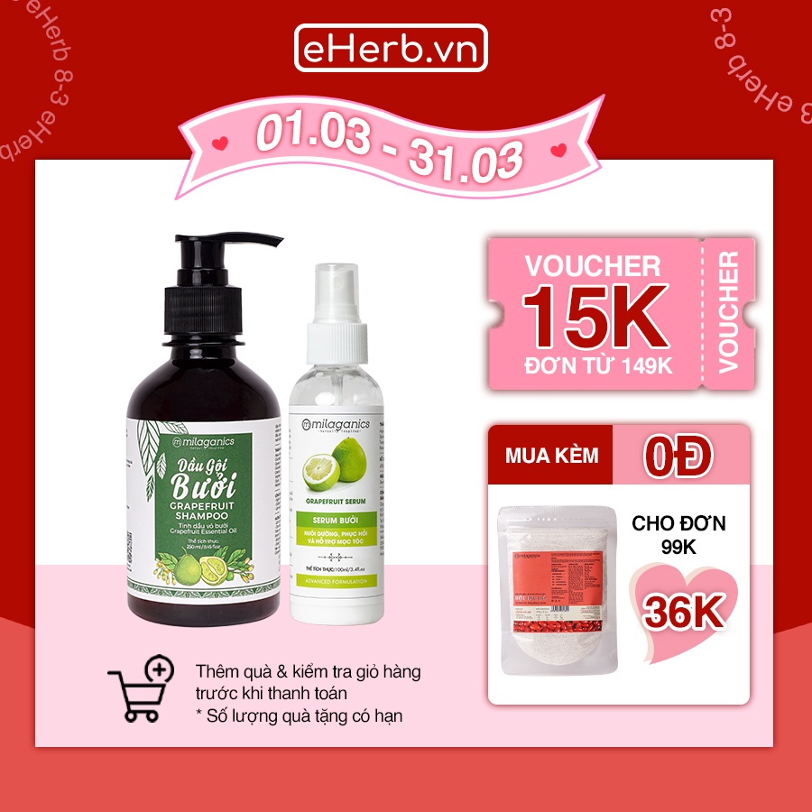 [COMBO MỌC TÓC] Dầu Gội &amp; Serum Tinh Dầu Bưởi MILAGANICS Kích Thích Mọc Tóc, Ngừa Rụng 750ml/ Combo