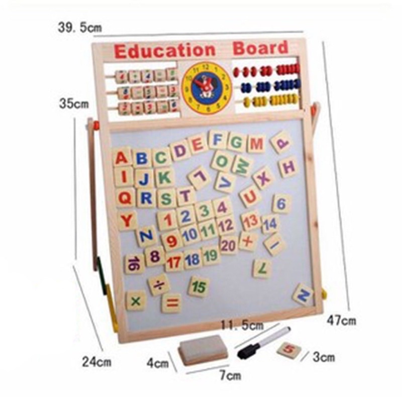 Bảng viết 2 mặt Education Board bảng học chữ cái và chữ số có nam châm tặng kèm bút phấn và khăn lau bảng Binkids TB07