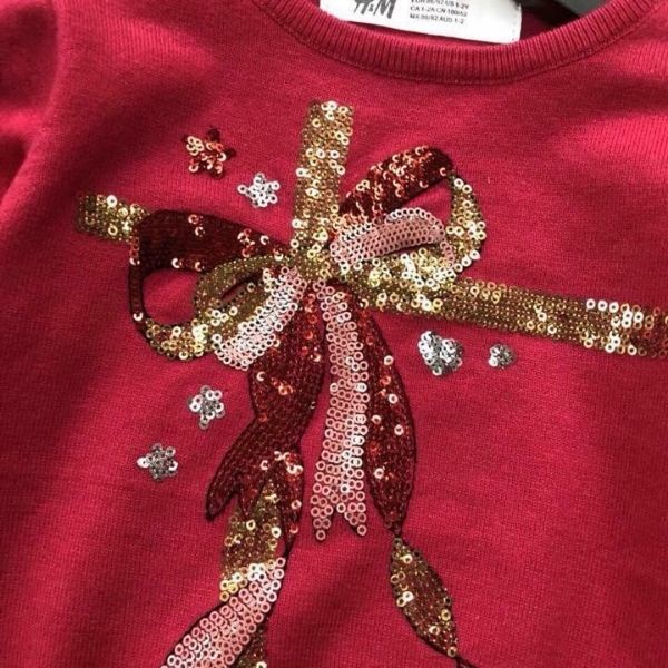 SALE Áo len bé gái đính kim sa hình nơ
