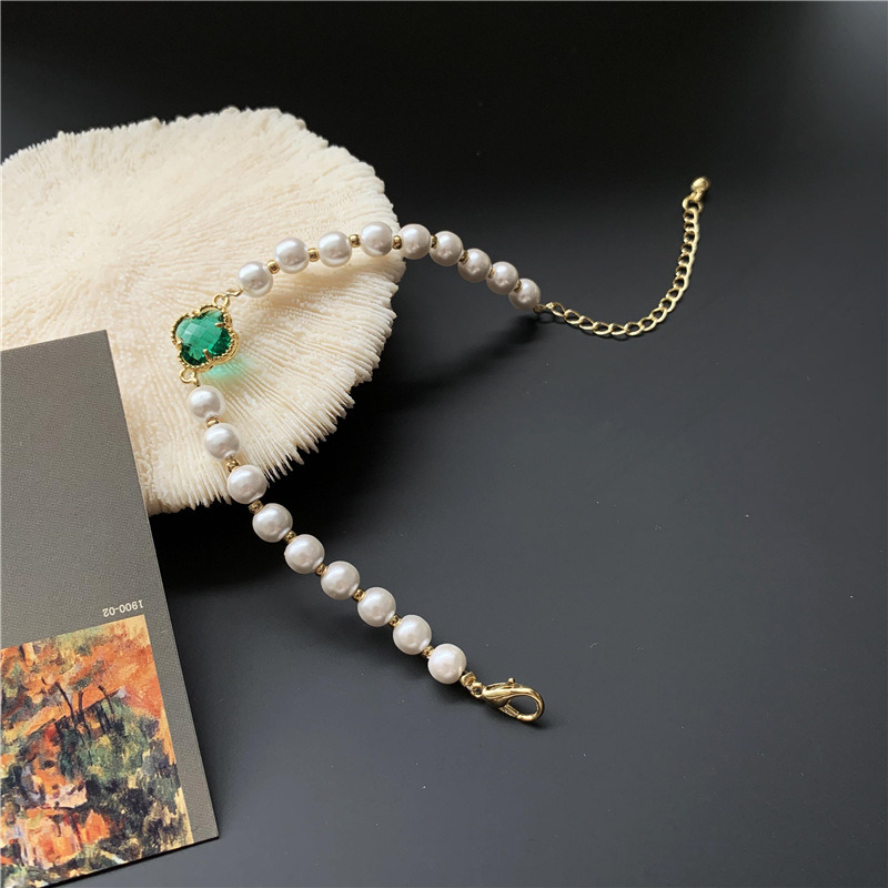 Vòng đeo tay đính đá và ngọc trai nhân tạo phong cách Hàn Quốc thời trang F394 | BigBuy360 - bigbuy360.vn