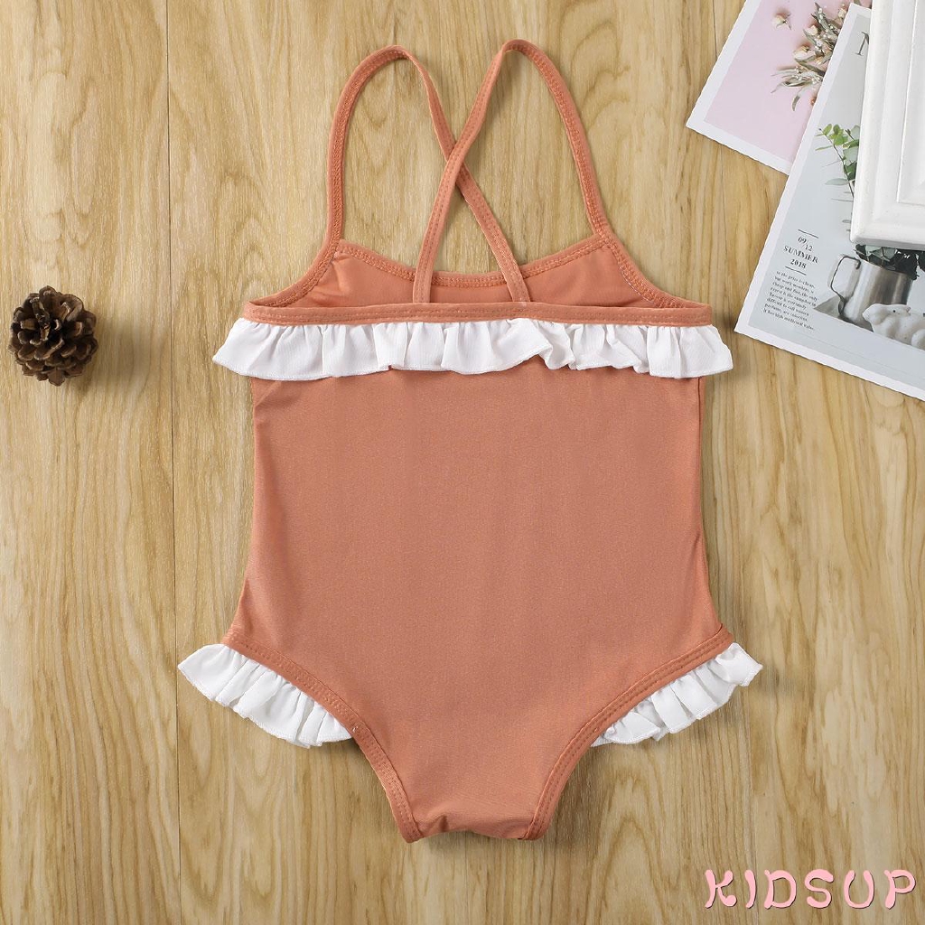 Bộ Đồ Bơi Một Mảnh Phối Bèo Đan Dây Chéo Thời Trang Cho Bé Gái
