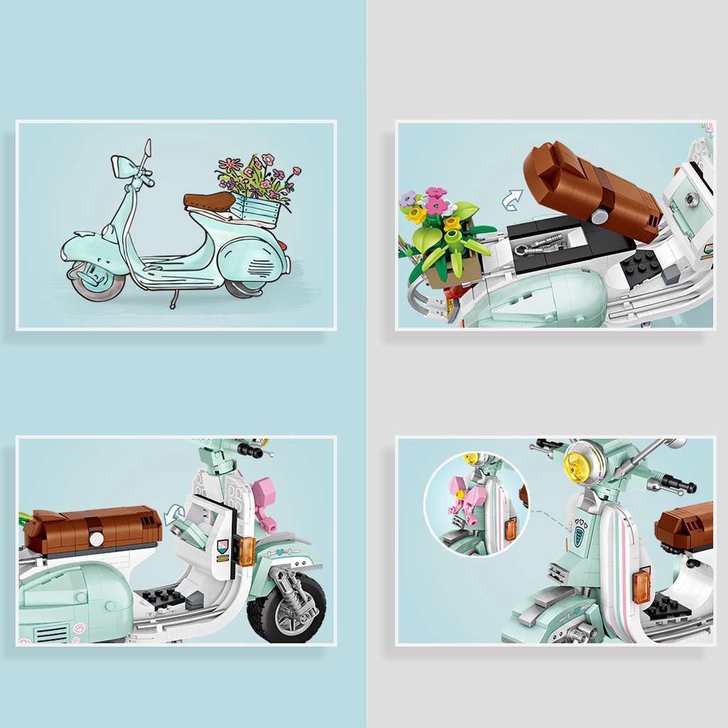 Đồ chơi lắp ghép khối xây dựng, xe mô hình Scooter hãng LOZ