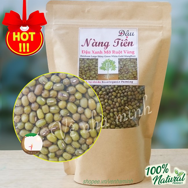 ĐẬU XANH MỠ THUẦN CHỦNG HỮU CƠ TỰ NHIÊN 100% 500g ( Hạt đỗ xanh mỡ ruột vàng ) dùng nấu chè, làm giá đậu, làm bánh & sữa