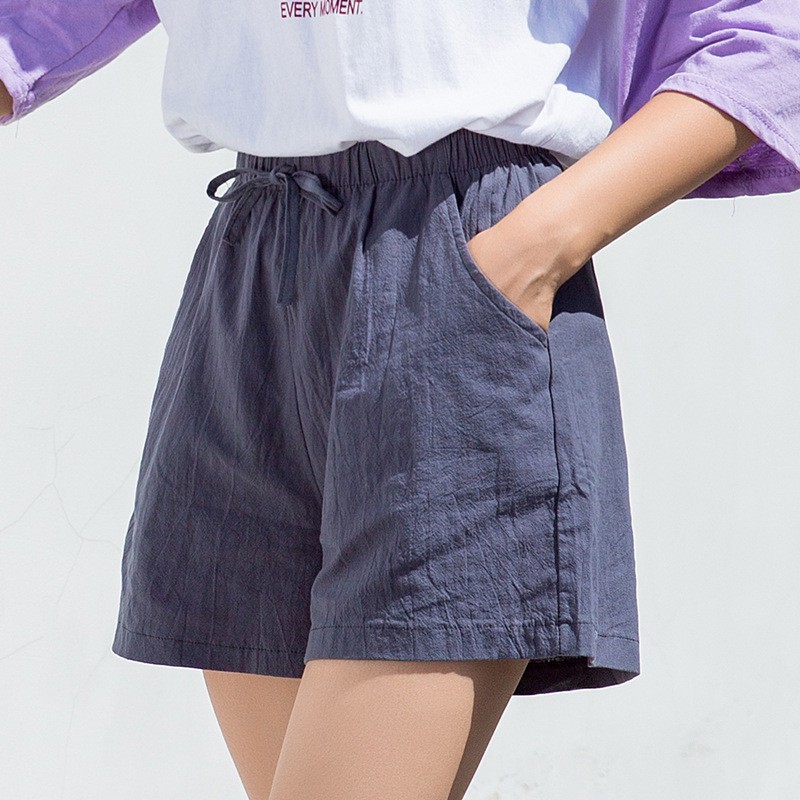 Quần đùi nữ short ngắn bigsize ống rộng dáng suông lưng chun - chất vải đũi mềm mát