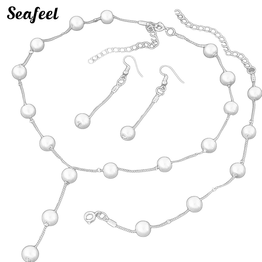 Set dây chuyền / vòng tay / khuyên tai đính ngọc trai nhân tạo thời trang