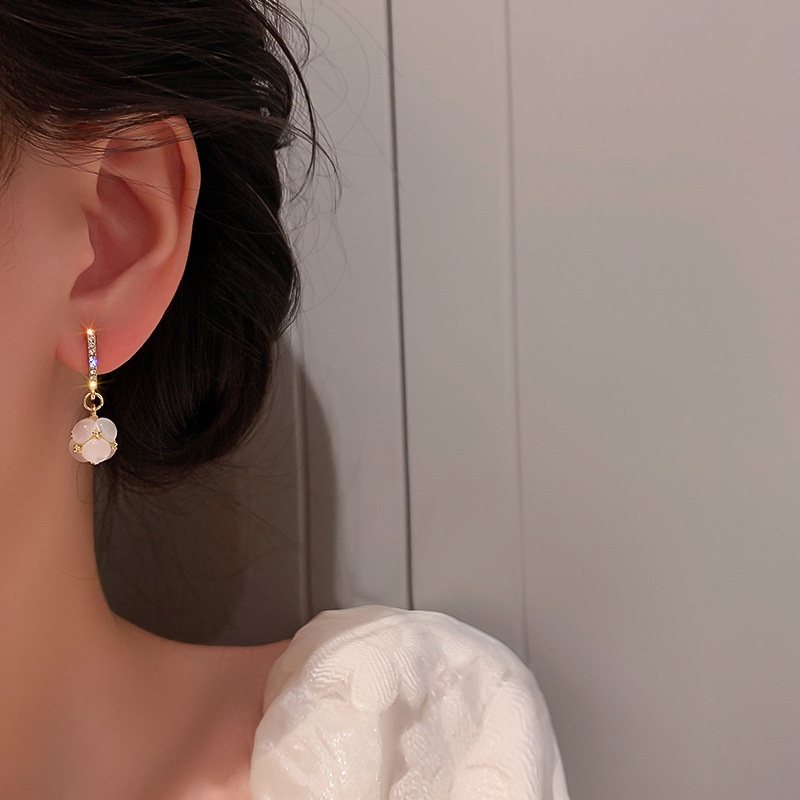Bông Tai Đính Đá opal Lấp Lánh Phong Cách Hàn Quốc Cho Nữ