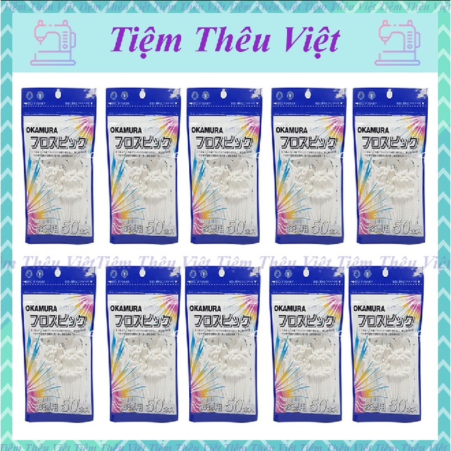 Combo 10 Gói Tăm Chỉ Nha Khoa OKAMURA Chất Lượng Nhật Bản Tiệm Thêu Việt