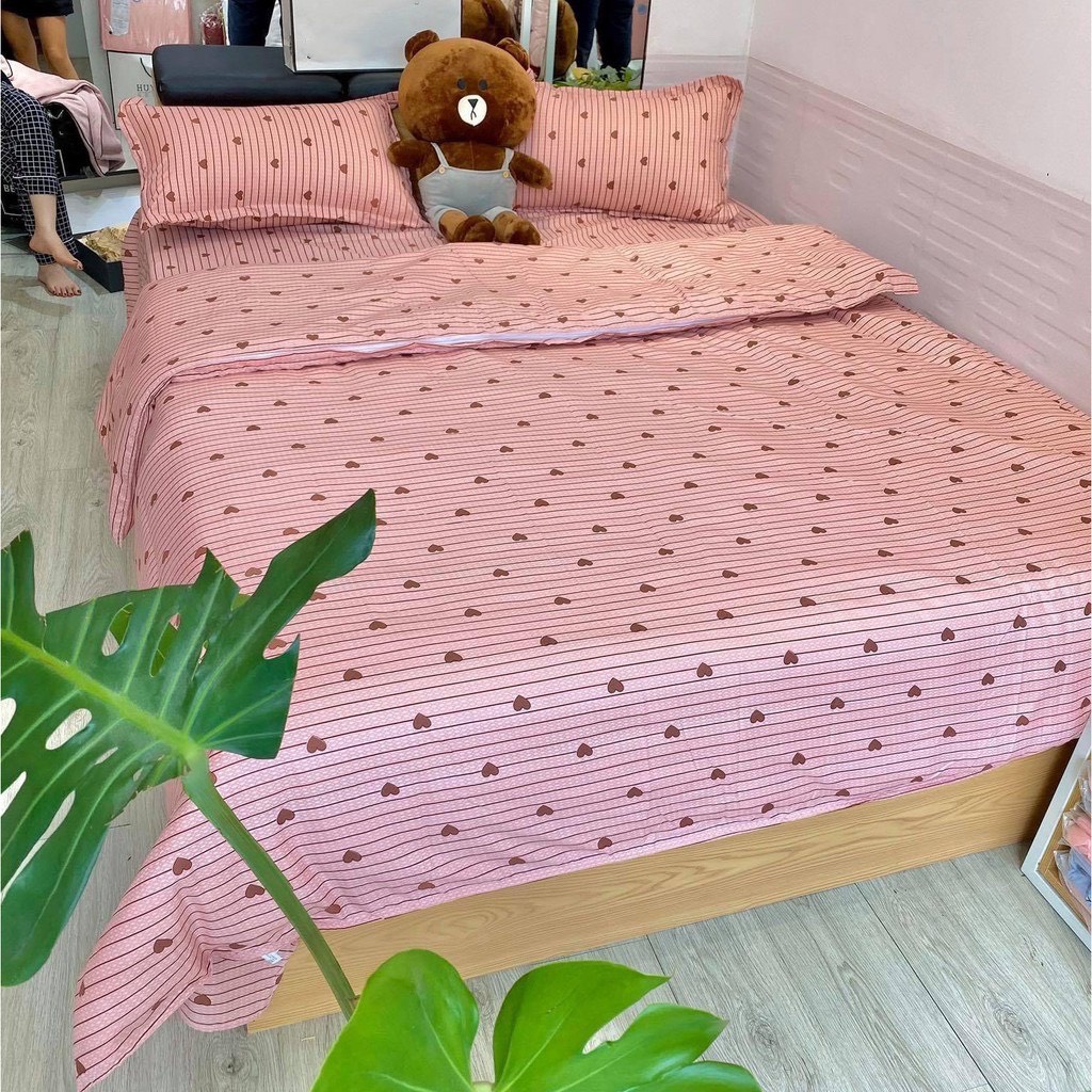 Bộ Drap Giường Cotton Tim Phối Màu Cực Ngọt M2x2M M4x2M M6x2M M8x2M (inbox size)