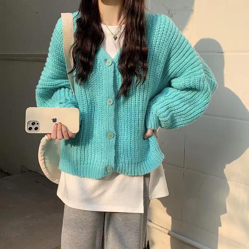 Áo Khoác cardigan Dệt Kim Cổ Chữ v Dáng Rộng Phong Cách Hàn Quốc Thời Trang Thu Đông Hàng Mới Dành Cho Bạn Nữ