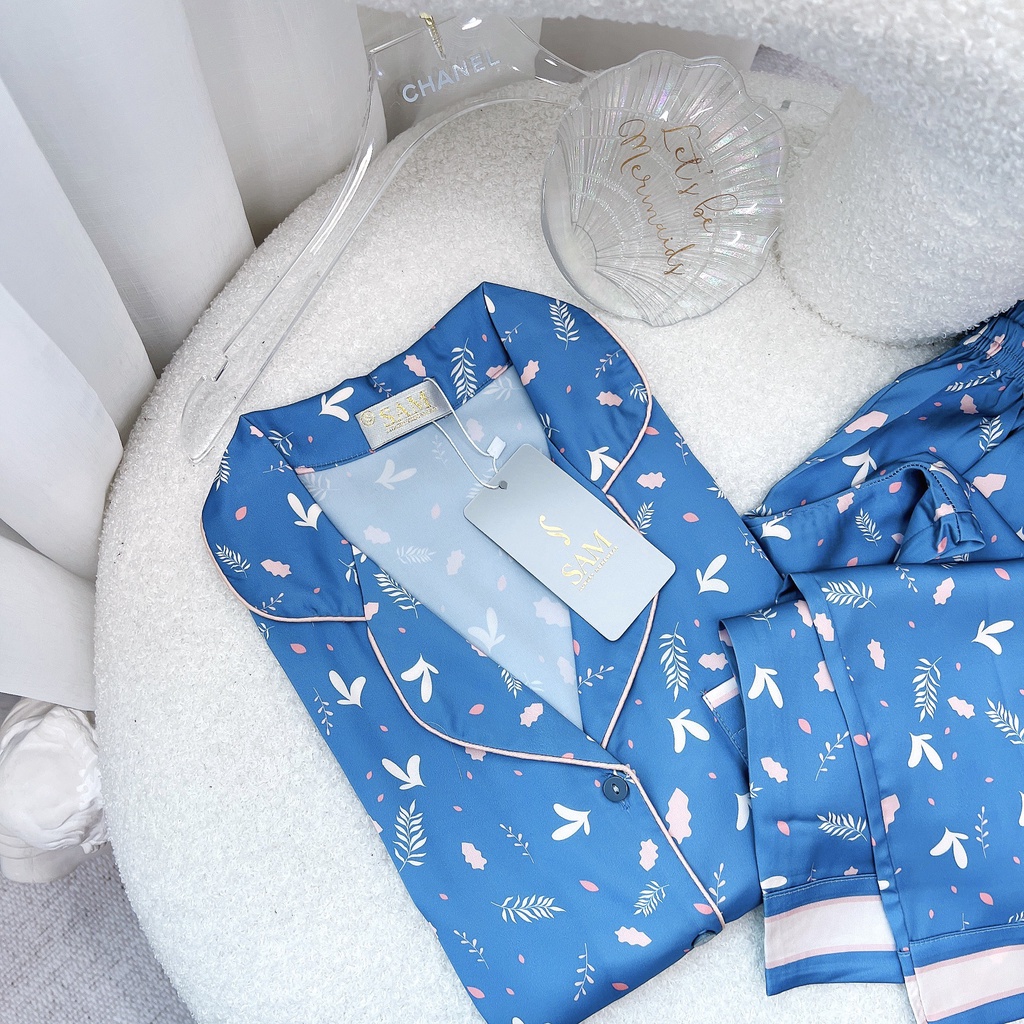Bộ mặc nhà lụa Sam luxury, bộ pyjama tay ngắn quần dài cao cấp