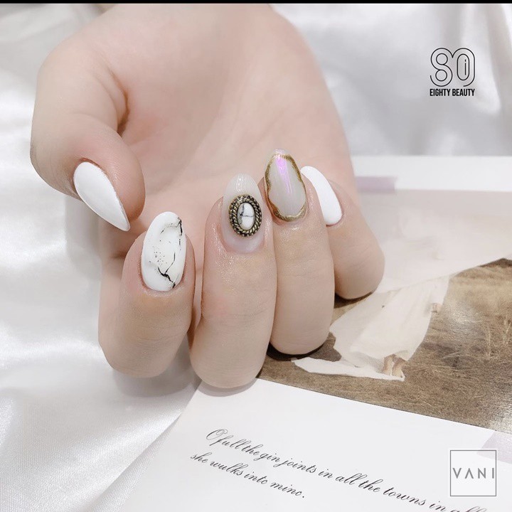 Set 5 Charm Đá Có Màu, Viền Kim Loại Phong Cách Bohemian, Phụ Kiện Nail - Vani Store