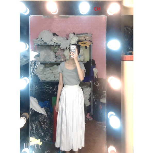 Sét váy dập ly + áo cổ vuông body CO