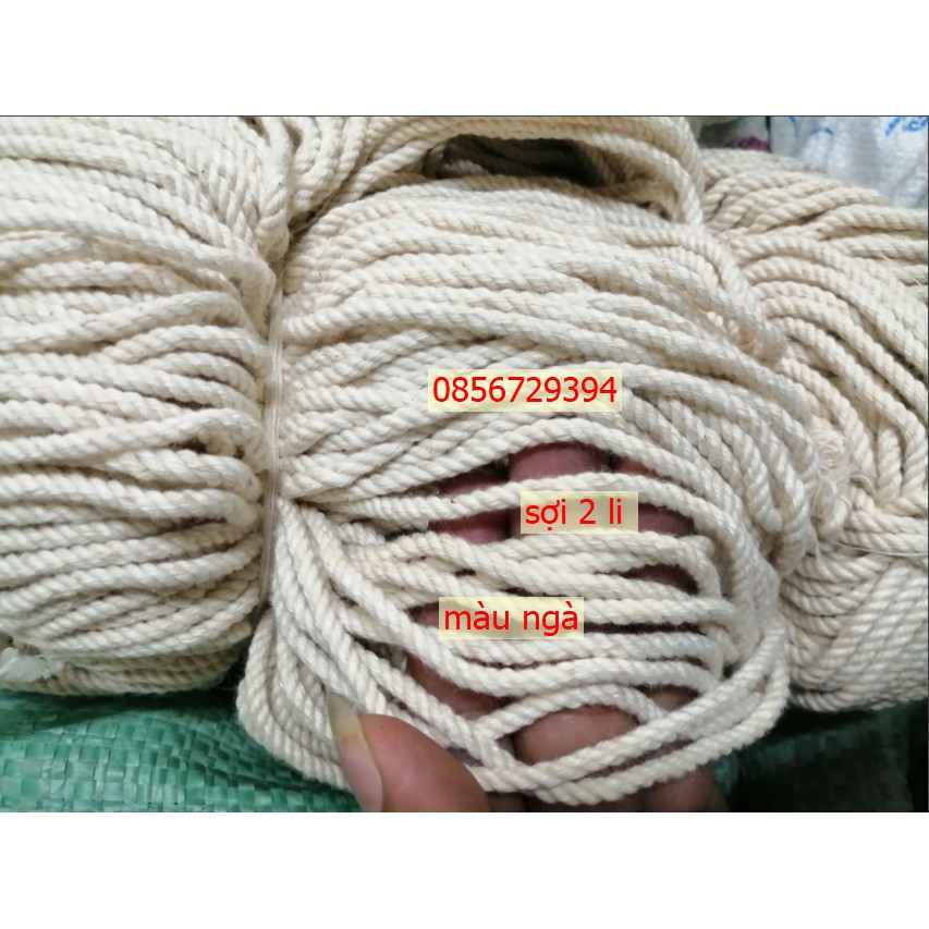 Dây thừng macrame se cotton, dây thừng trang trí size 2ly màu ngà