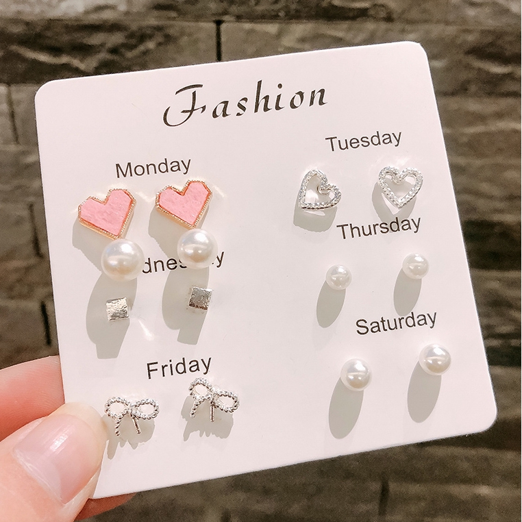 Set 6 đôi bông tai đính ngọc trai giả xinh xắn cho nữ