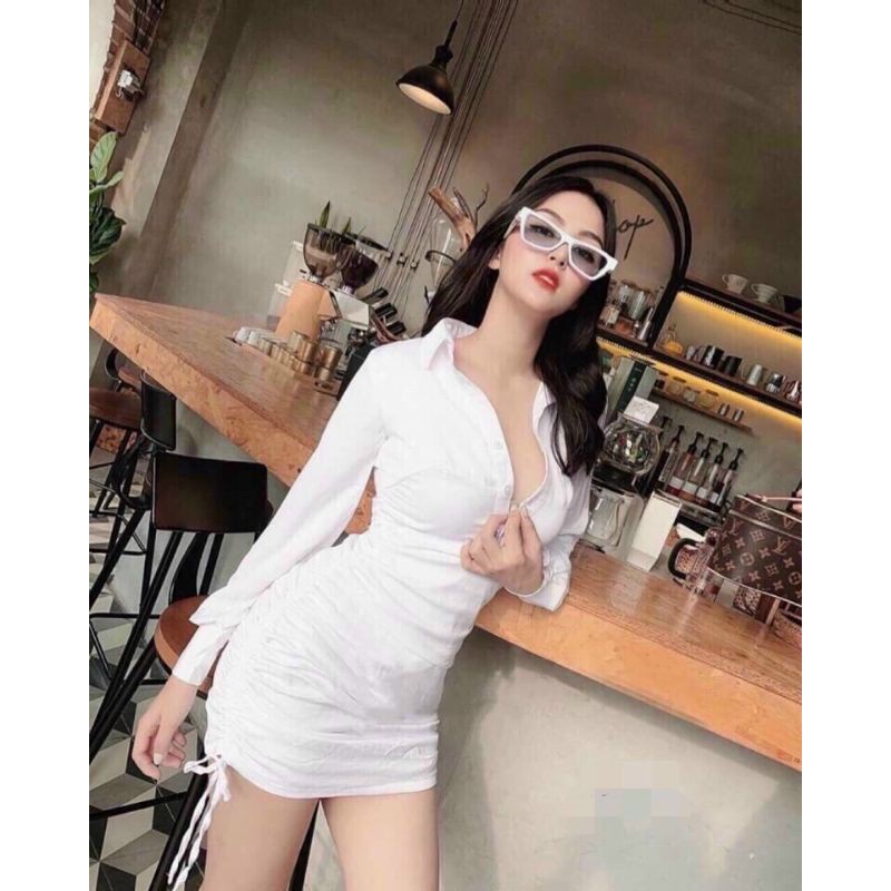 Đầm body cổ sơ mi tay dài nhún hai bên hông sang chảnh | BigBuy360 - bigbuy360.vn