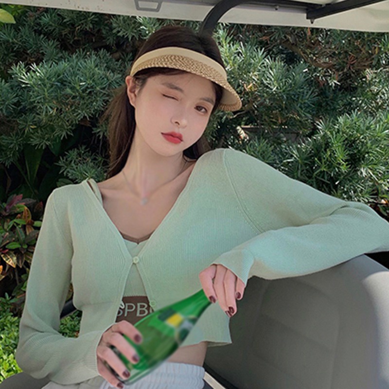Áo khoác cardigan dệt kim mỏng cổ chữ V thời trang xuân hè nhiều màu tùy chọn cho nữ