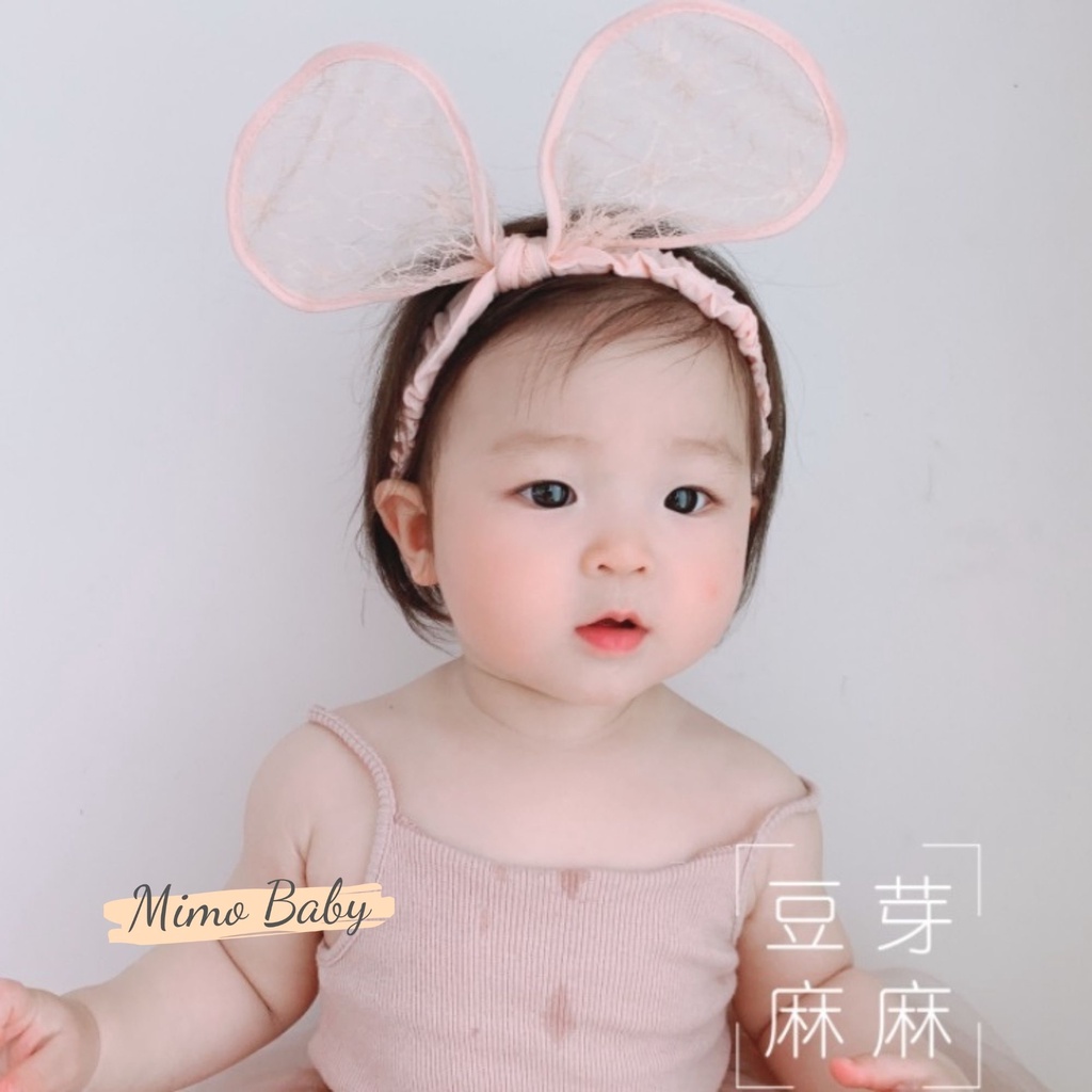 Băng đô turban tai thỏ ren bản lớn đáng yêu cho bé Mimo Baby BD31