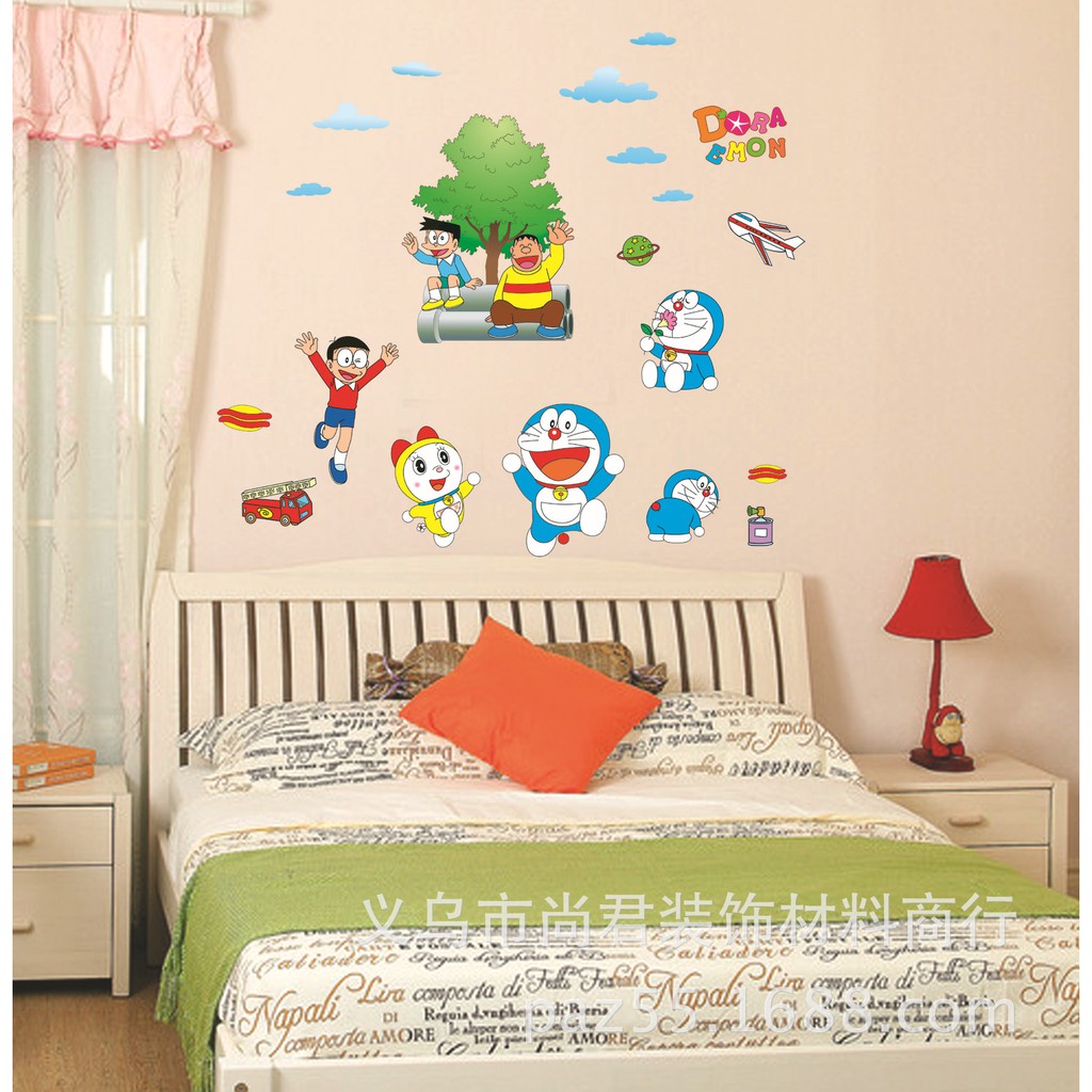 TRANH DECAL DÁN TƯỜNG HOẠT HÌNH DORAEMON - GẮN VỚI TUỔI THƠ - Chú Mèo Máy Doremon -Nobita