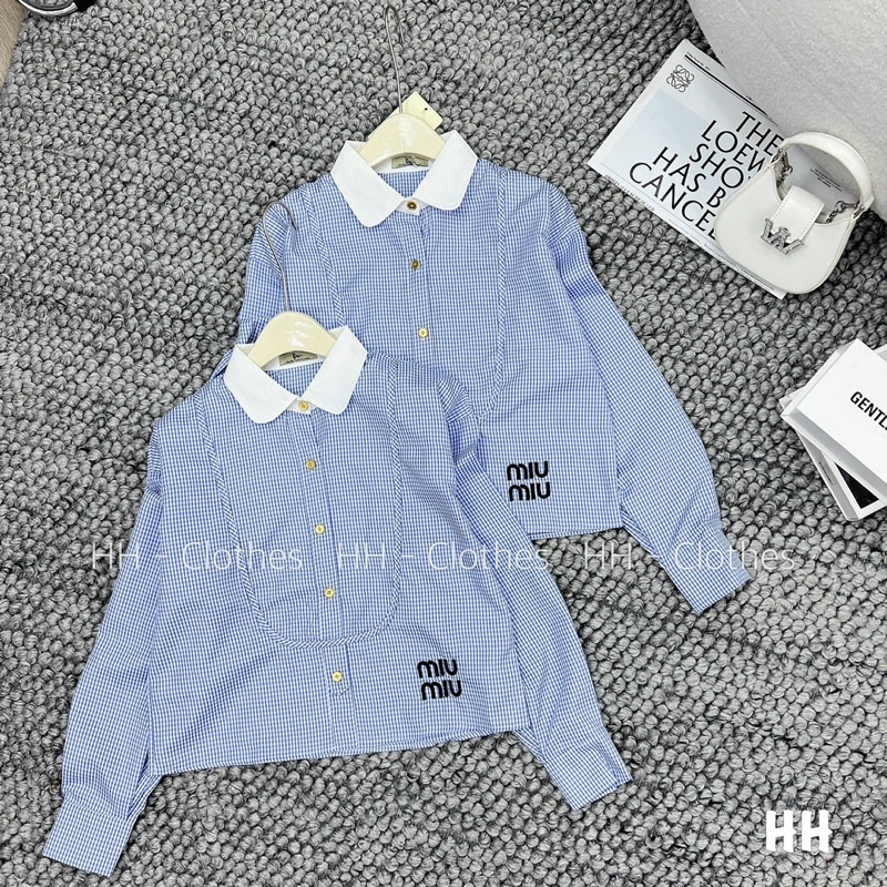 SƠ MI MIU MIU KẺ XANH THÊU CHỮ