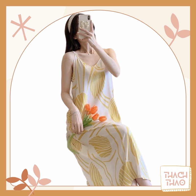 Váy lanh 2 dây mặc nhà QCCC đầm ngủ cotton lụa maxi dài tăng-đơ mát mẻ mùa hè bầu và sau sinh | BigBuy360 - bigbuy360.vn