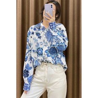 Áo sơ mi ZARA xanh nhẹ họa tiết đơn sắc tinh tế