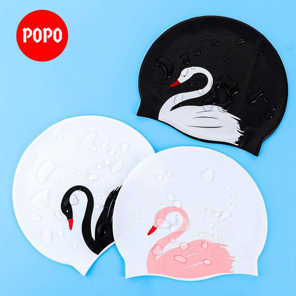 Mũ bơi người lớn silicone in hình chính hãng POPO CA51 cho nam nữ chất liệu an toàn,chống trơn trượt, ngăn nước 100%