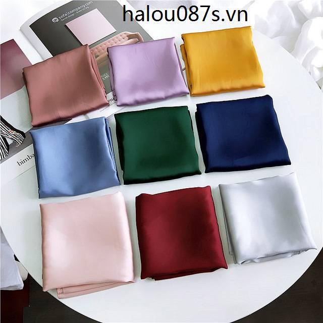 Khăn Quàng Cổ Lụa Hình Vuông Mềm Mại Màu Xanh Lá Đậm Phong Cách Hàn Quốc Dễ Phối Đồ Thời Trang Xuân