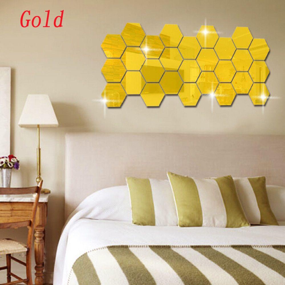 Set 1 / 12 Sticker Lục Giác Tráng Gương 3D Dán Tường Trang Trí Nghệ Thuật