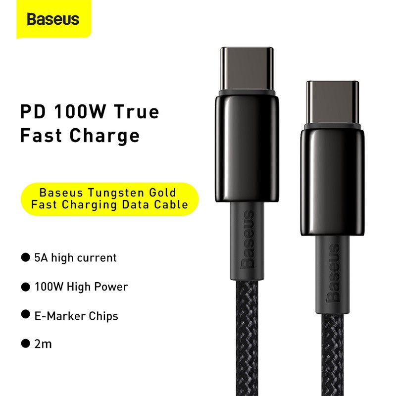 Dây cáp sạc nhanh Baseus cho Xiaomi Redmi Note 8 MacBook iPad Pro đầu USB C sang USB Type C tốc độ nhanh 4.0 PD 100W