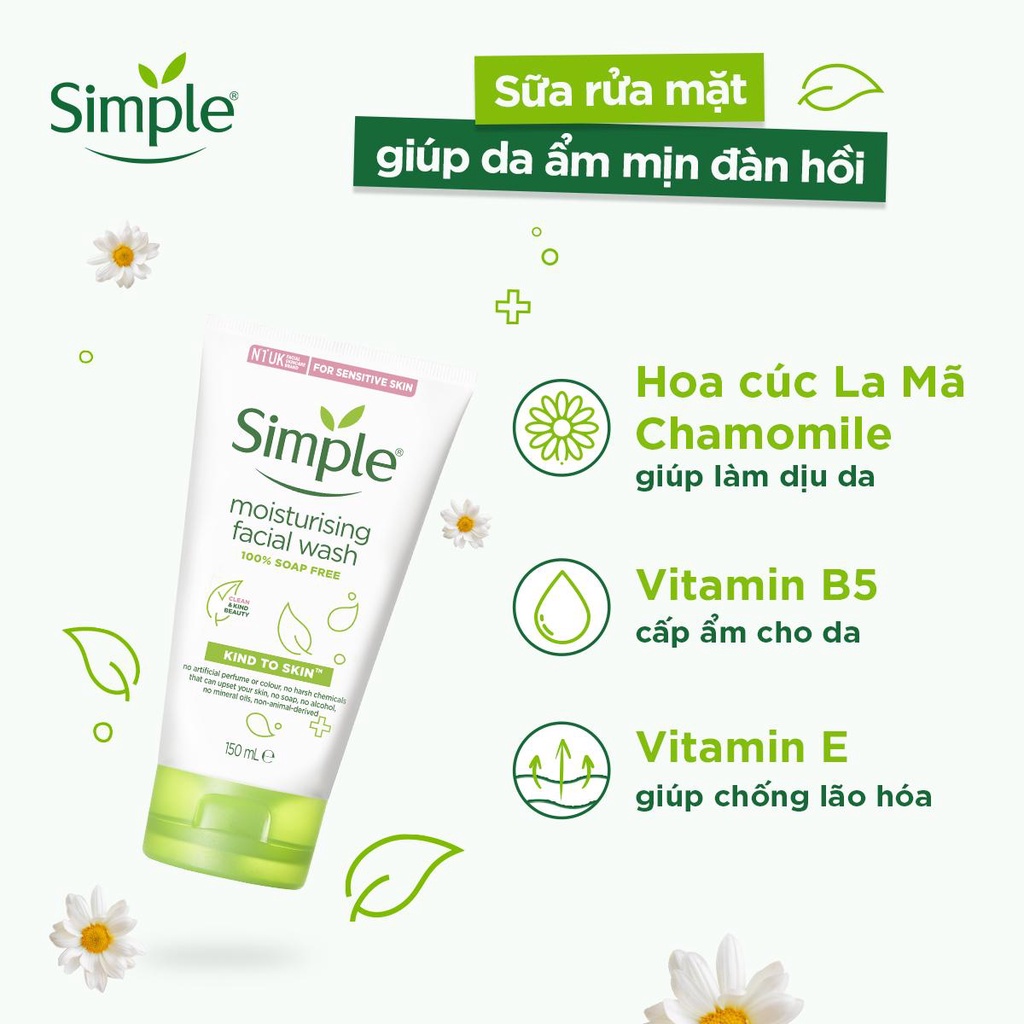 Simple Moisturising Facial Wash - Sữa rửa mặt SIMPLE (Trắng) cho da khô 150ml