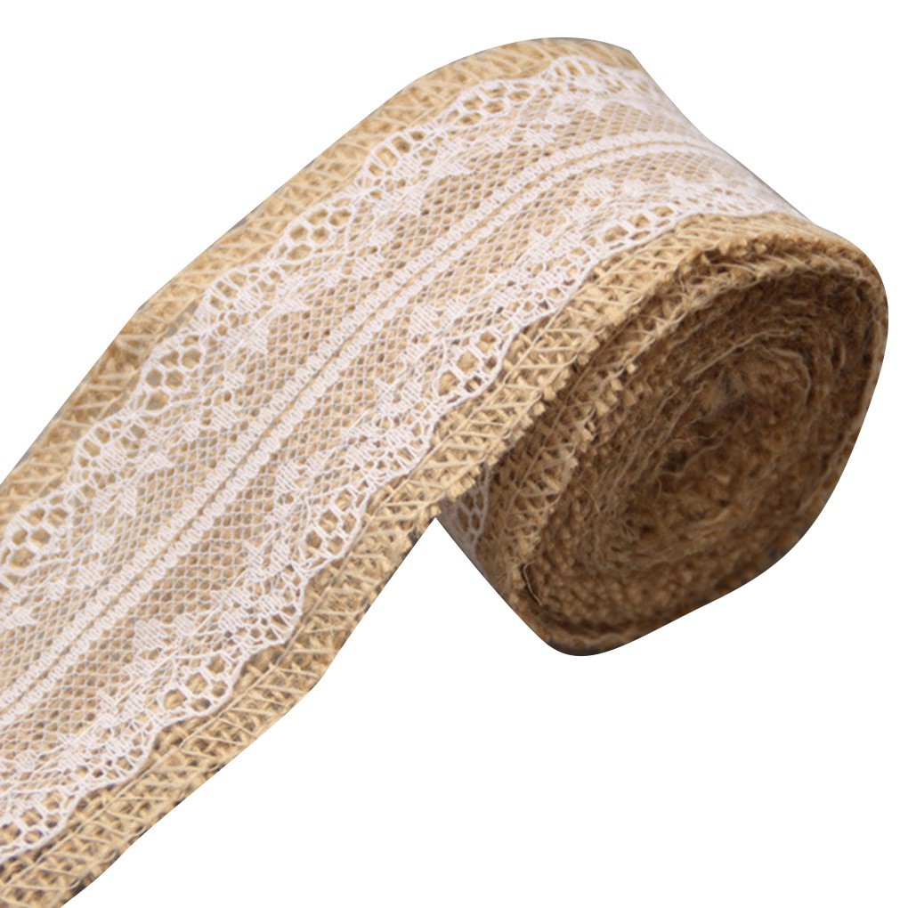 2M/roll Linen Lace Jute Burlap Roll Trim for Christmas Wedding Party Decoration Rustic Wedding Craft