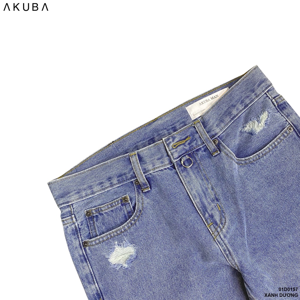Quần jean dài nam AKUBA chất liệu Denim, ống slim cá tính | 01D0157