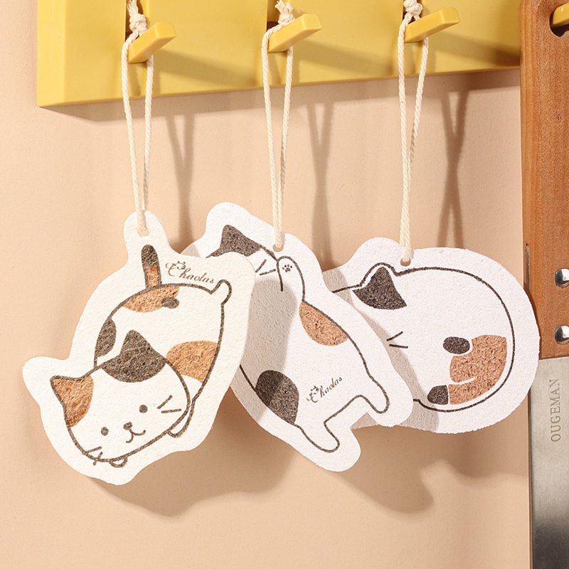 Set 5 Miếng Xốp Cotton Nén Chống Dính Dầu Đa Năng Họa Tiết Hoạt Hình Cho Nhà Bếp