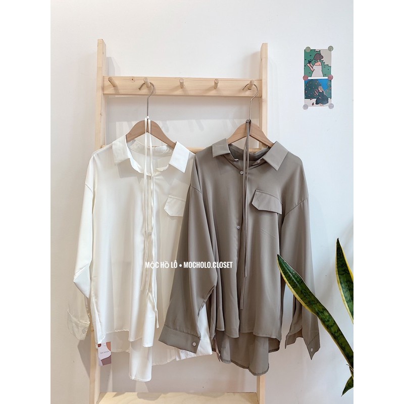 Sơ mi lụa dày túi ngực kèm đai eo | BigBuy360 - bigbuy360.vn